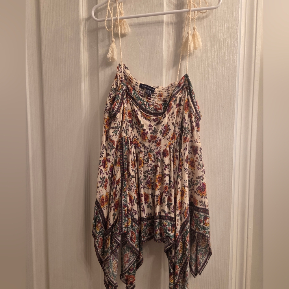 Floral Bohemian Spaghetti Strap Top - American Eagle - Tie Straps
